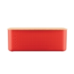 Large plastic bread bin with bamboo lid, BPA free red colour