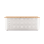 Large plastic bread bin with bamboo lid, BPA free white colour