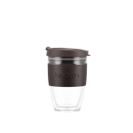 takeaway cup with silicone band, 250 ml, Joycup Double dark brown colour