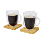 Set of double-walled cups with coasters, 350 ml transparent colour