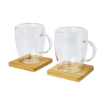 Set of double-walled cups with coasters, 350 ml transparent colour