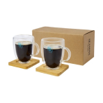 Set of double-walled cups with coasters, 350 ml transparent colour