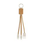 3-in-1 charging cable, cork and wheat keyring natural colour