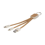 3-in-1 charging cable, cork and wheat keyring natural colour