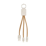 3-in-1 charging cable, cork and wheat keyring natural colour