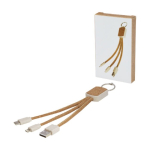 3-in-1 charging cable, cork and wheat keyring natural colour