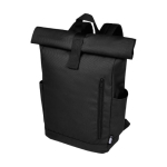 Water-resistant roll-top laptop backpack, recycled polyester 15.6” black colour