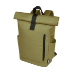 Water-resistant roll-top laptop backpack, recycled polyester 15.6” green colour