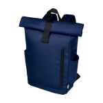 Water-resistant roll-top laptop backpack, recycled polyester 15.6” navy-blue colour