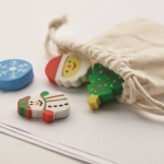 Set of 4 Christmas style erasers with cotton bag beige colour third photographic view