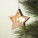 Wooden Christmas star with lights and cord for hanging wood colour sixth photographic view