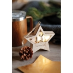 Wooden Christmas star with lights and cord for hanging wood colour main ambient view