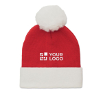 Knitted Christmas hat made of polyester with band and pompom red colour view with print area