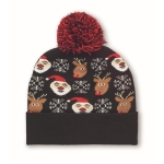 Knitted Christmas hat with band and pompom black colour