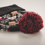 Knitted Christmas hat with band and pompom black colour fourth photographic view