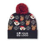 Knitted Christmas hat with band and pompom black colour view with print area