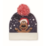 Knitted Christmas hat with band and pompom blue colour