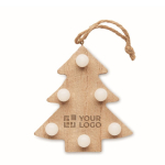 Wooden Christmas tree ornament with LED lights wood colour view with print area