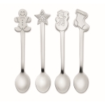 Set of 4 Christmas teaspoons in a gift box matt silver colour