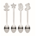 Set of 4 Christmas teaspoons in a gift box matt silver colour second view