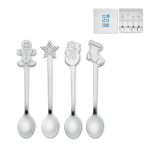 Set of 4 Christmas teaspoons in a gift box matt silver colour view with print area