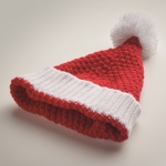 Christmas hat made of soft elastic acrylic with a pompom red colour third photographic view