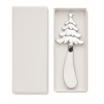 Zinc cheese knife with a Christmas tree motif on the handle matt silver colour third view