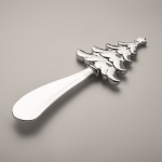 Zinc cheese knife with a Christmas tree motif on the handle matt silver colour fifth photographic view