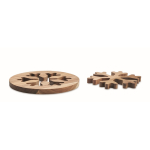 Set of 2 acacia wood coasters in the shape of a snowflake wood colour second view