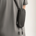 Crossbody phone bag made of RPET with adjustable strap black colour seventh photographic view