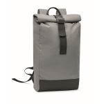 Polyester roll top reflective laptop backpack, 15” matt silver colour