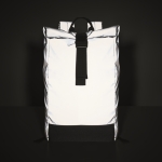 Polyester roll top reflective laptop backpack, 15” matt silver colour third photographic view