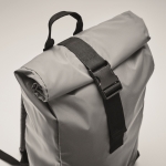 Polyester roll top reflective laptop backpack, 15” matt silver colour fourth photographic view