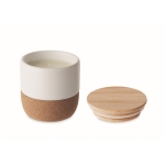 Vegetable wax candle with linen scent, bamboo lid, cork base white colour