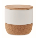 Vegetable wax candle with linen scent, bamboo lid, cork base white colour second view