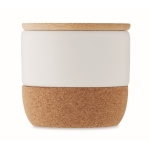 Vegetable wax candle with linen scent, bamboo lid, cork base white colour third view