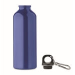 Recycled aluminium leak-proof bottle with carabiner, 500 ml blue colour second view