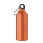 Recycled aluminium leak-proof bottle with carabiner, 500 ml orange colour