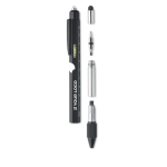 Rotating steel pen with blue ink and multiple functions black colour view with print area