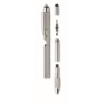 Rotating steel pen with blue ink and multiple functions matt silver colour