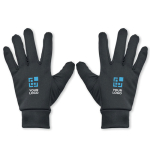 Tactile promotional gloves with a sporty look for tech use black colour view with print area