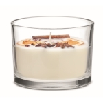 Vegetable wax candle with flowers, fruits, and cinnamon white colour