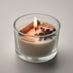 Vegetable wax candle with flowers, fruits, and cinnamon white colour second photographic view