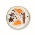 Vegetable wax candle with flowers, fruits, and cinnamon white colour fourth view