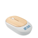 Wireless mouse with natural bamboo surface white colour view with print area