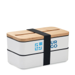 2-tier bread box made of recycled PP with cutlery, 2x400 ml white colour view with print area