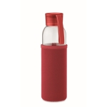 Recycled glass bottle with sleeve and lid, 500 ml red colour