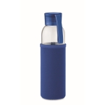 Recycled glass bottle with sleeve and lid, 500 ml royal blue colour