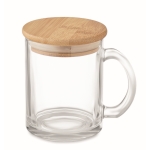 Mug made of recycled glass with bamboo lid, 300 ml transparent colour