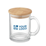 Mug made of recycled glass with bamboo lid, 300 ml transparent colour view with print area